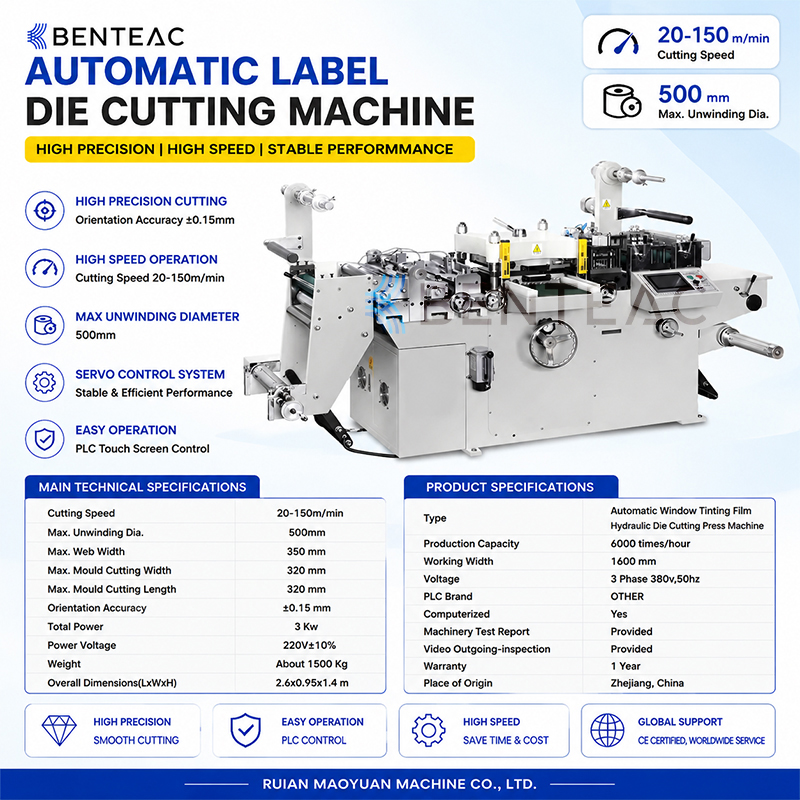 Automatic Sticker Label Die Cutting Machine For PLC Motor Control 320mm Web Width Die Cutter PET PVC Label Converting