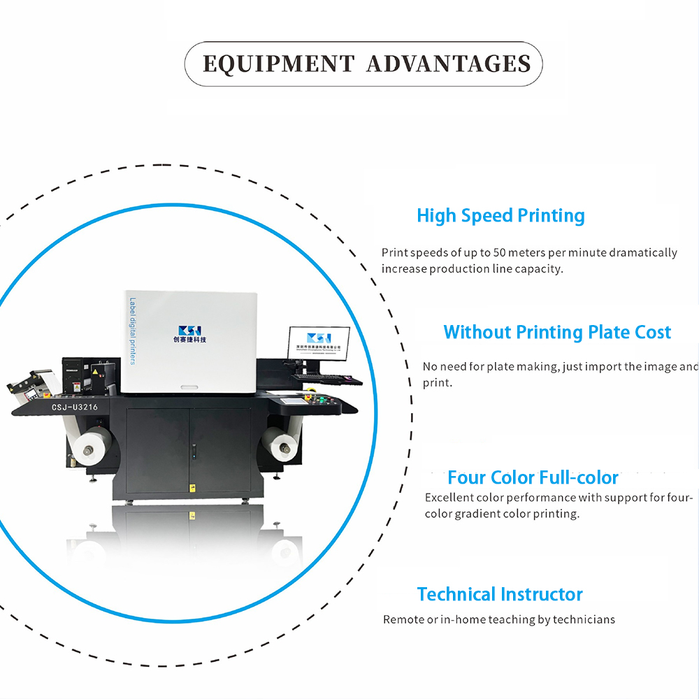 CSJ-U3216 Automatic Roll-to-Roll Label Digital Printer for PVC PET PP Self-Adhesive Materials CMYK Color Single Pass Printer