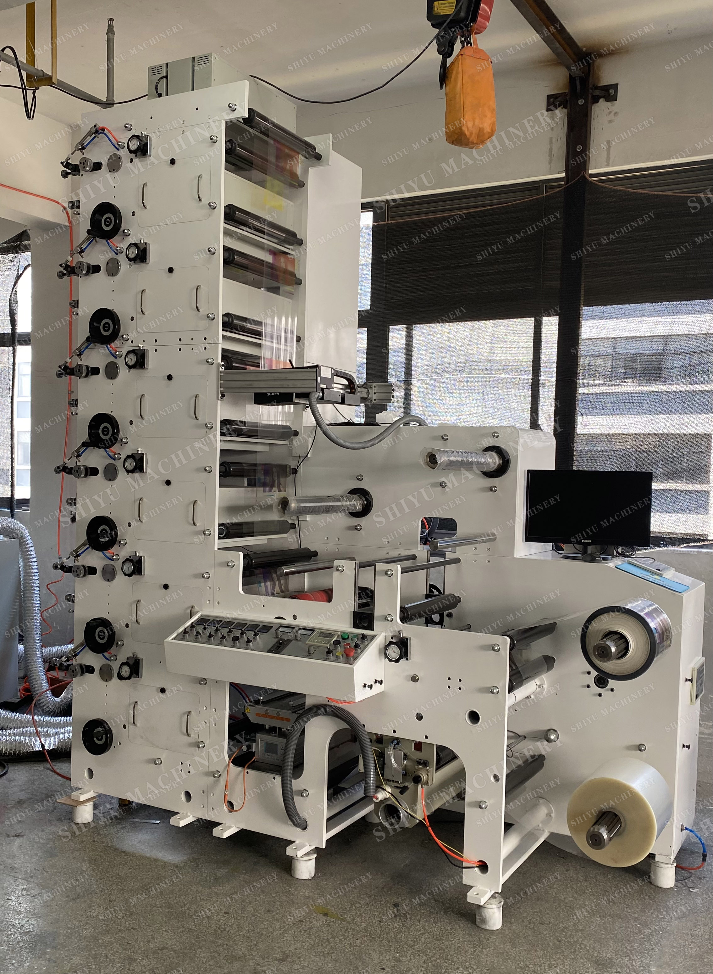 Automatic Roll to Roll Adhesive Paper 5 Color Narrow Web Flexo Printing Machine with Rotary Die Cutting and Sheet