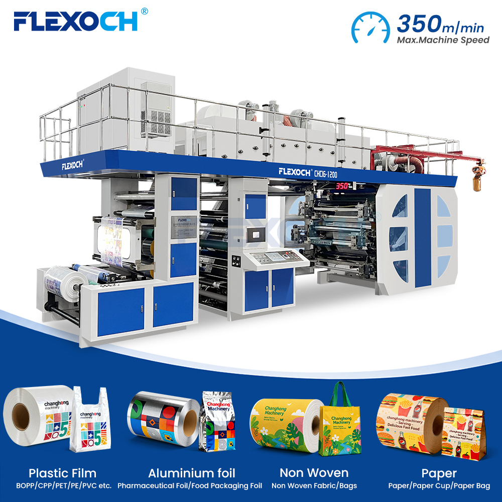 High Speed CI Roll To Roll Flexographic Printing Machine 6 Color Central Drum Flexo Press For Plastic Packaging Film