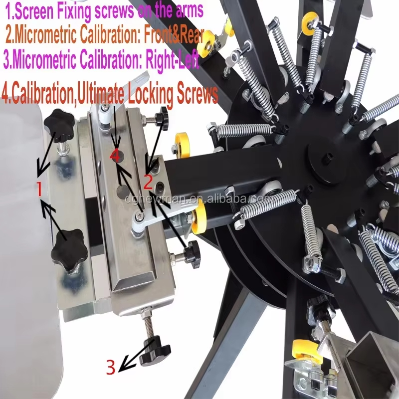 Aluminum Pallets Micro Registration Flatbed Octopus Manual 6 Color 6 Station T-shirts Rotary Screen Printing Machine
