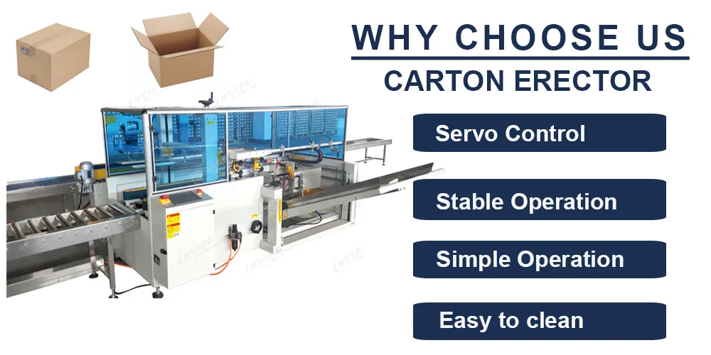 Low Speed Fully Automatic Carton Case Erector Set Machine with Bottom Tape Sealer Box Forming Machine