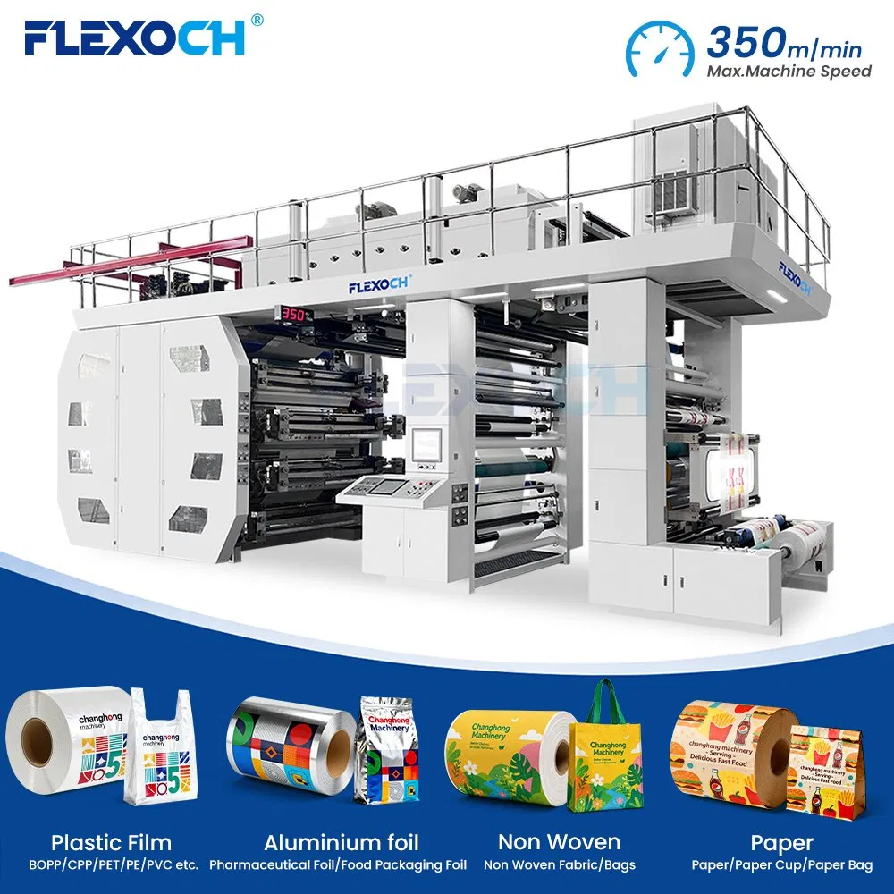 4 6 8 Color High Speed Plastic Bag Paper Cup Ci Central Drum Flexo Printing Print Machine Flexography Printer