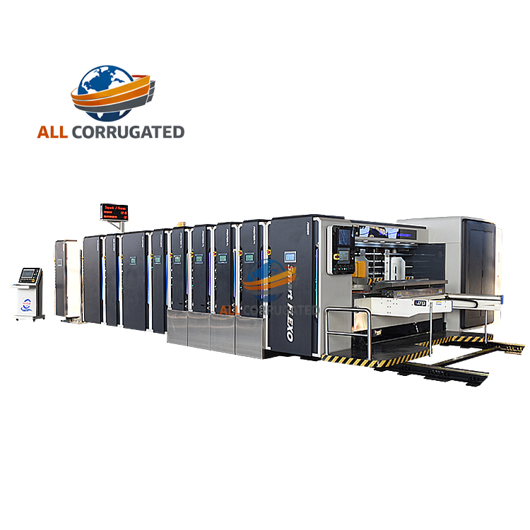 High Speed Flexo Ink Corrugated FFG Flexo Printer Slotter Rotary Die Cutter Inline Folder Gluer And Automatic Bundling Machine