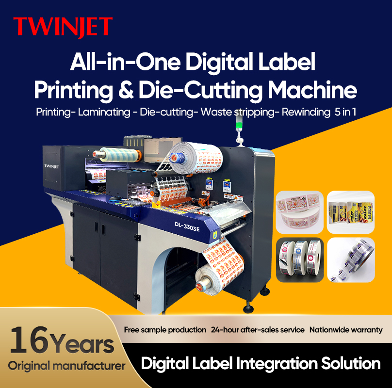 High Speed Roll To Roll 350mm Printing Size 3 Printheads All-in-one Labeling Machine Digital Label Machine
