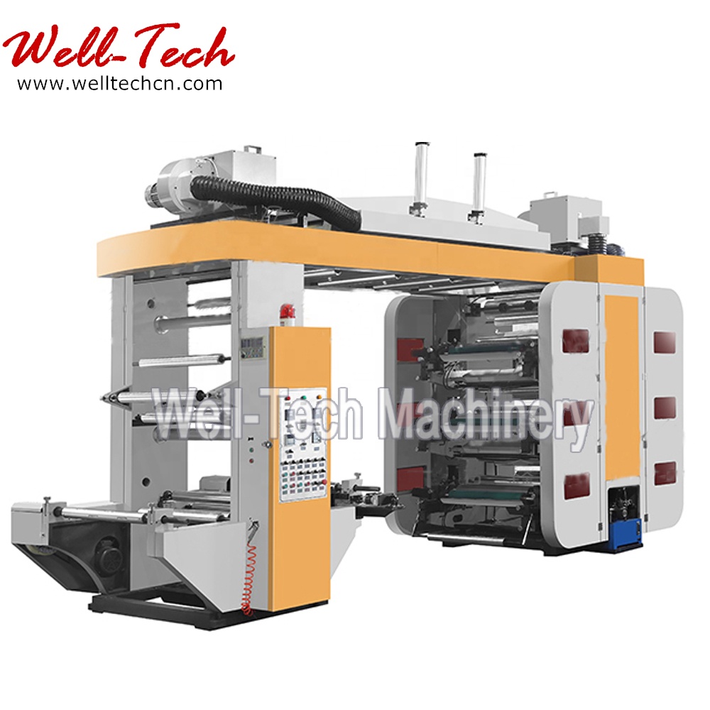 Economical cheap plastic film Polythene HDPE LDPE shopping bag nonwoven bag roll 6 six colors letterpress flexo printer machine