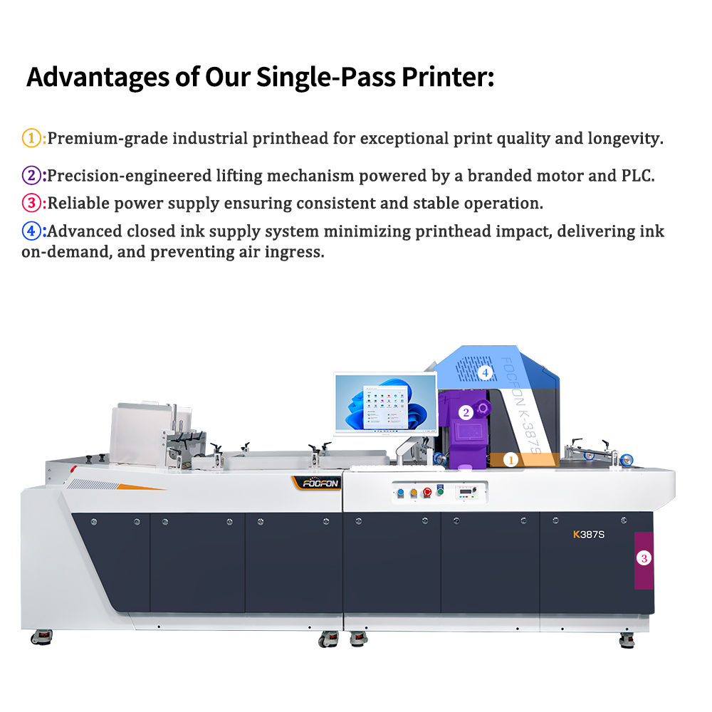 Foofon K387 New Inkjet Printer Multiple Size Print Width Kraft Paper Corrugated Single Pass Bag Printing Machine Automatic CMYK