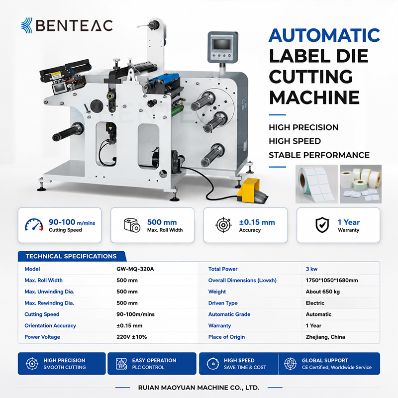 Automatic Sticker Label Die Cutting Machine Single Station Upgradable Double Station For PLC 3KW Motor High-Speed Precision