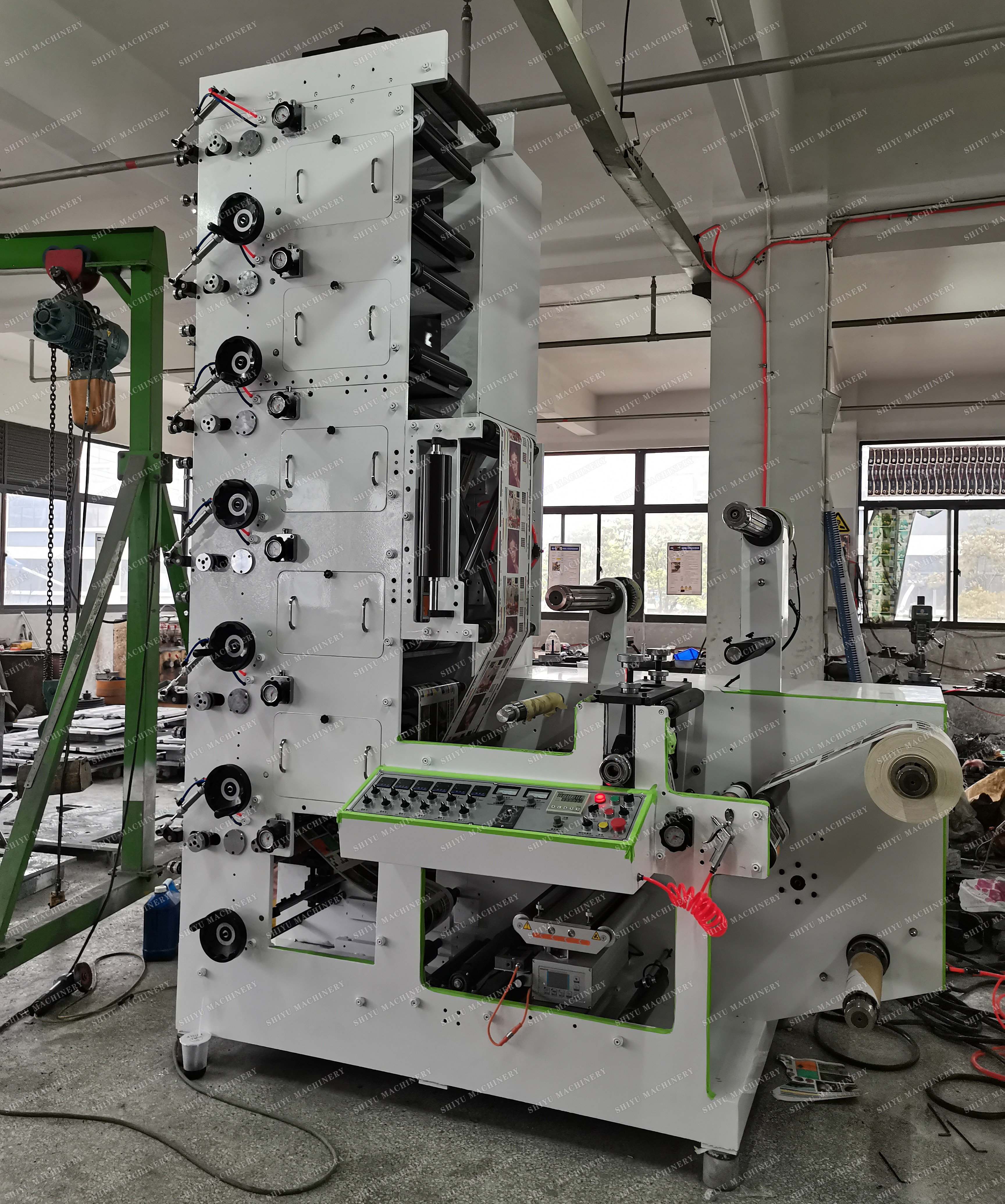Automatic Roll to Roll Adhesive Paper 5 Color Narrow Web Flexo Printing Machine with Rotary Die Cutting and Sheet