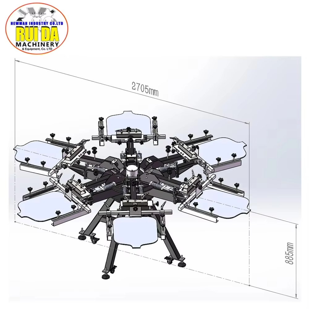 Aluminum Pallets Micro Registration Flatbed Octopus Manual 6 Color 6 Station T-shirts Rotary Screen Printing Machine