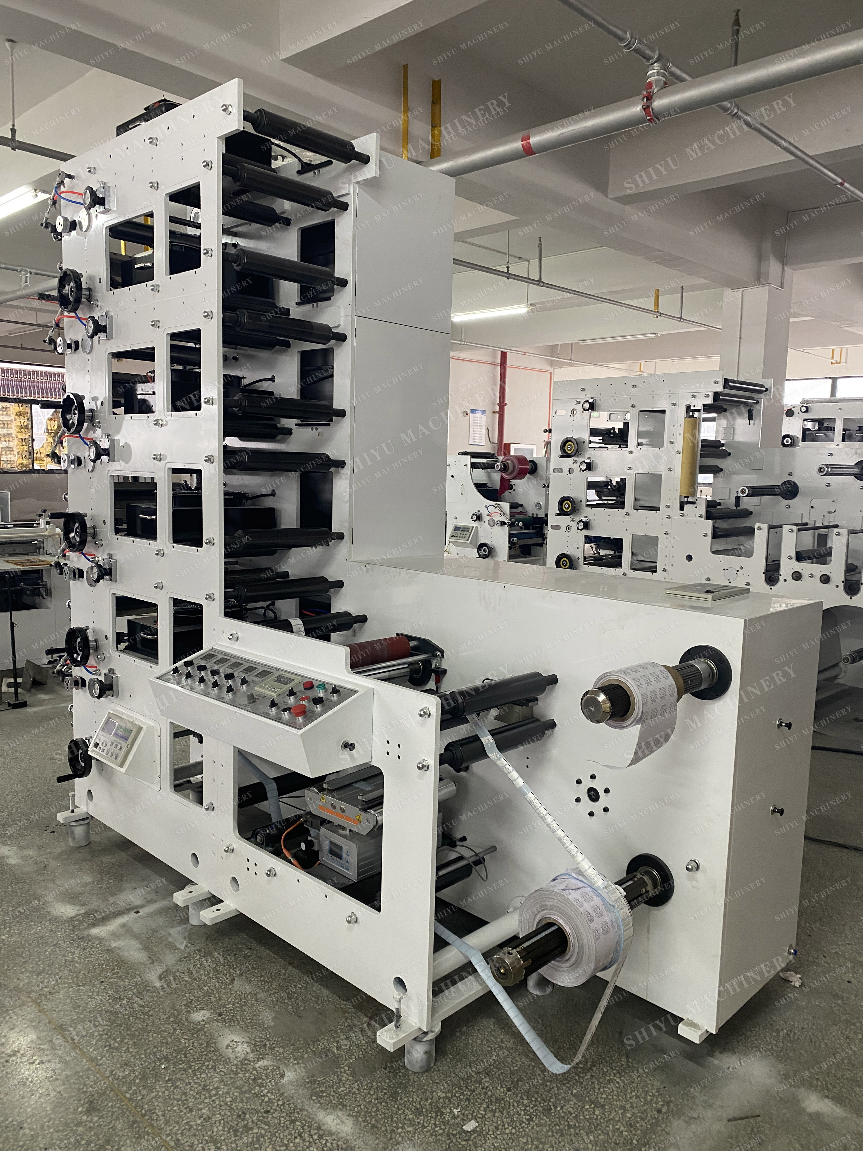 Automatic Roll to Roll Adhesive Paper 5 Color Narrow Web Flexo Printing Machine with Rotary Die Cutting and Sheet