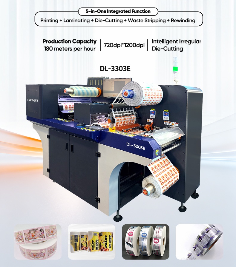 High Speed Roll To Roll 350mm Printing Size 3 Printheads All-in-one Labeling Machine Digital Label Machine