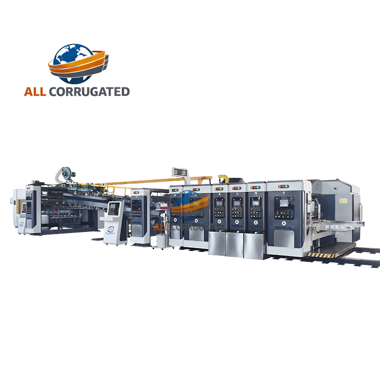 High Speed Intelligent Flexo 1-6 Color Optional Printing Slotting Die-cutting Folder Gluing &amp; Strapping In Line Machine