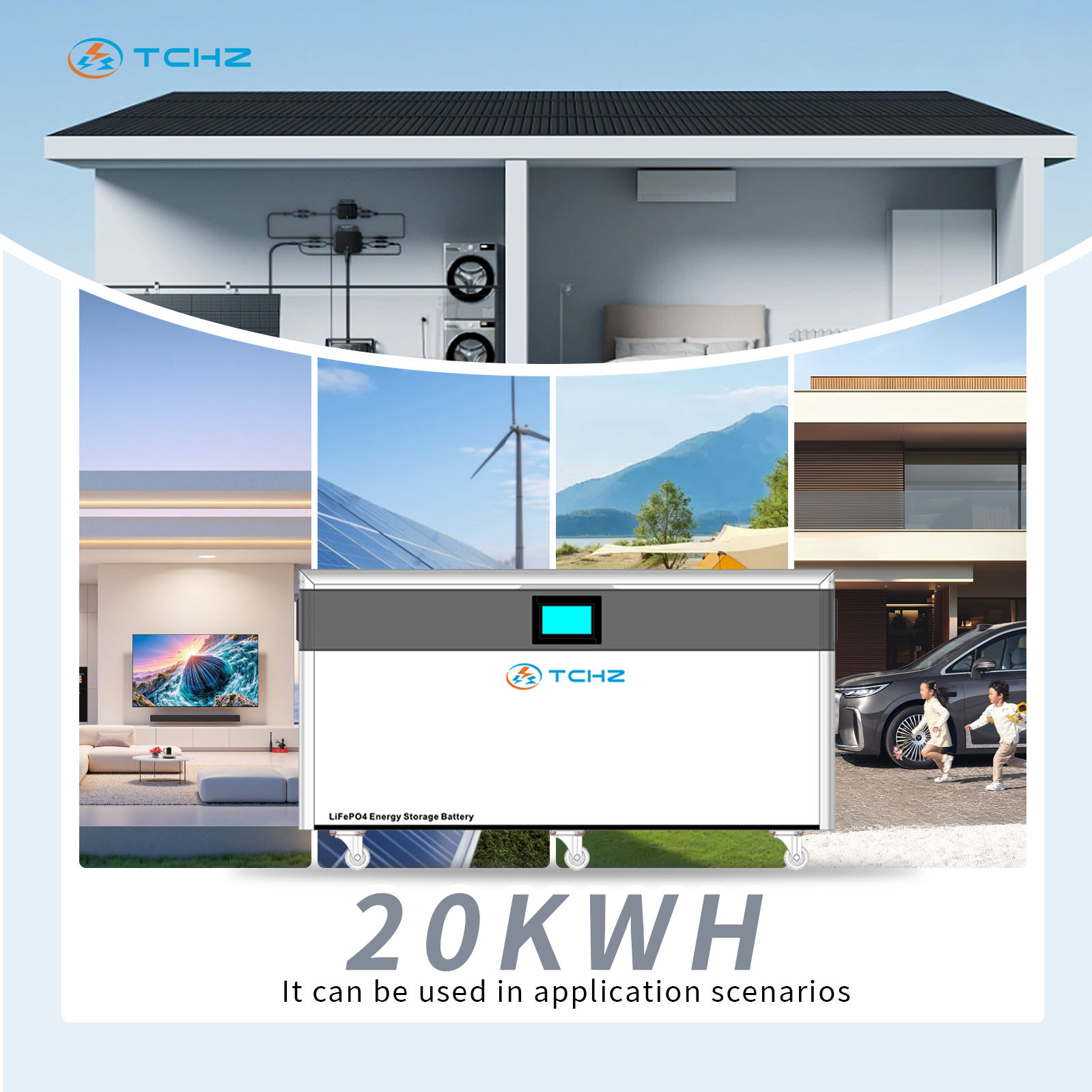Thermal Stability 51.2V 800Ah 20KWH 40KWH Stackable Split Blade LiFePO4 Lithium Battery Wifi BT RS485/CAN TCHZ Smart BMS Home
