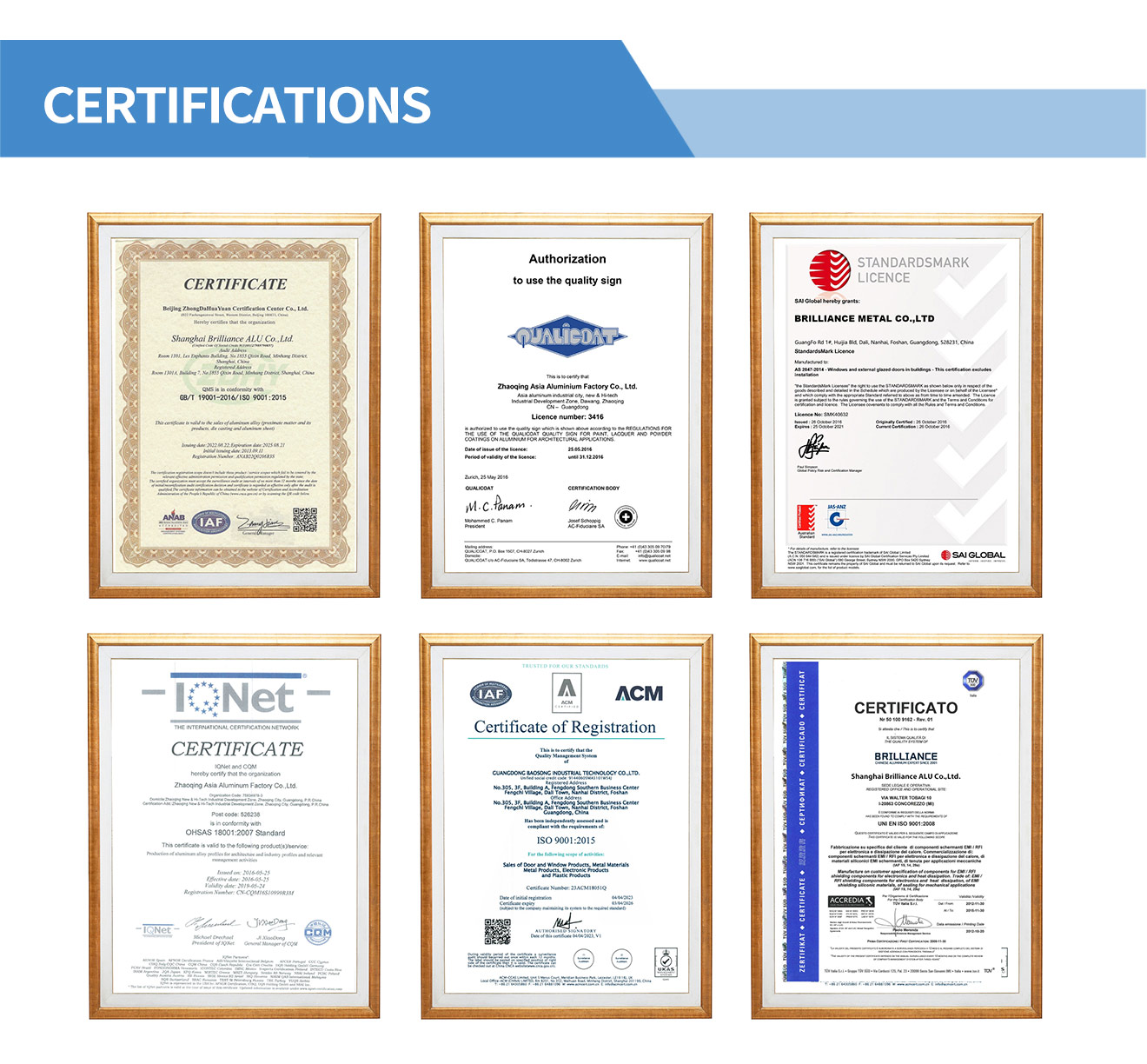 Quality Certifications