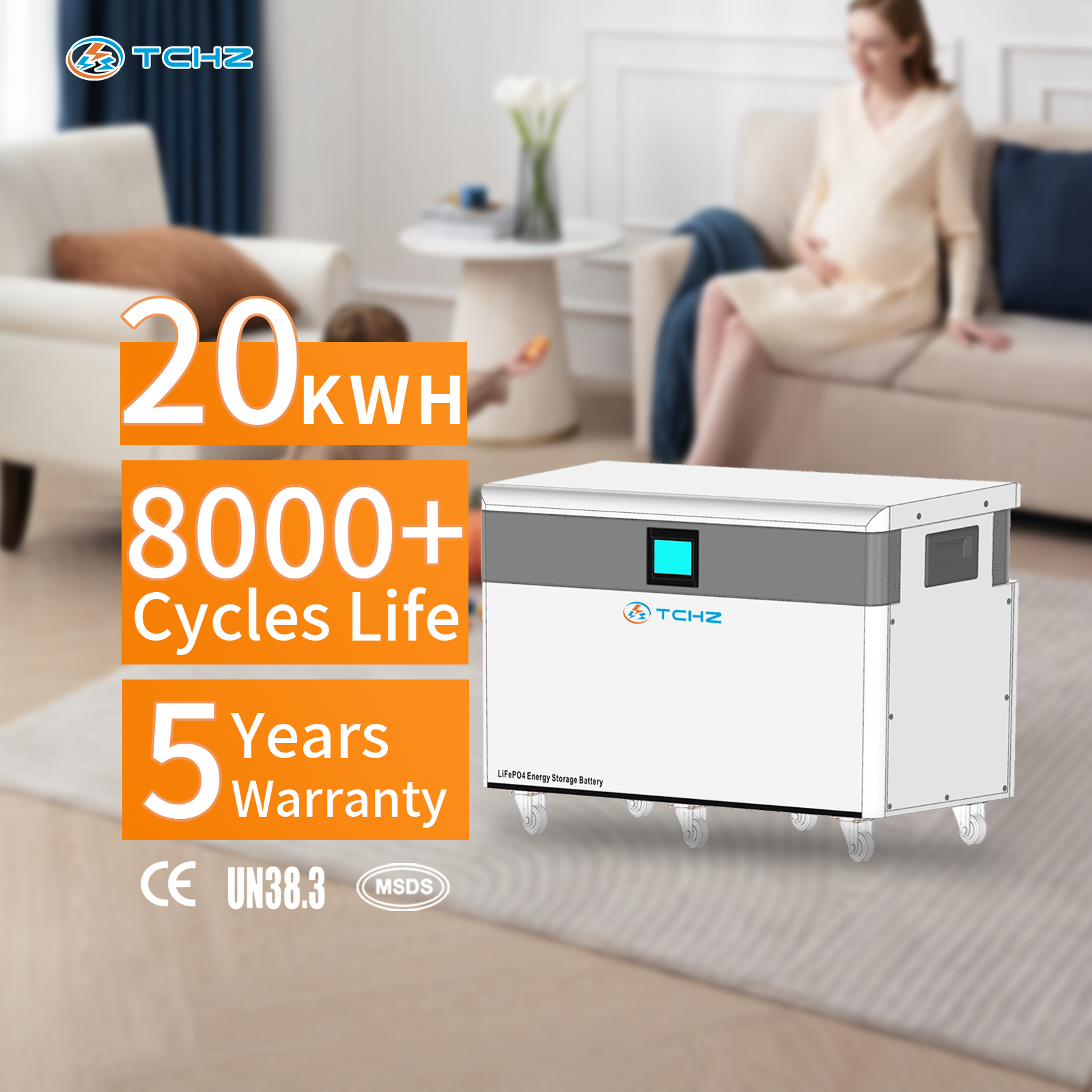 Thermal Stability 51.2V 800Ah 20KWH 40KWH Stackable Split Blade LiFePO4 Lithium Battery Wifi BT RS485/CAN TCHZ Smart BMS Home