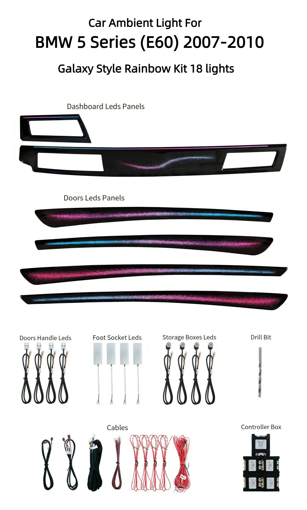 Suitable for BMW 5 Series 2004-2006 E60 Ambient Light Car Interior Atmosphere Trim LED Light Parts Galaxy Style for Bmw E60