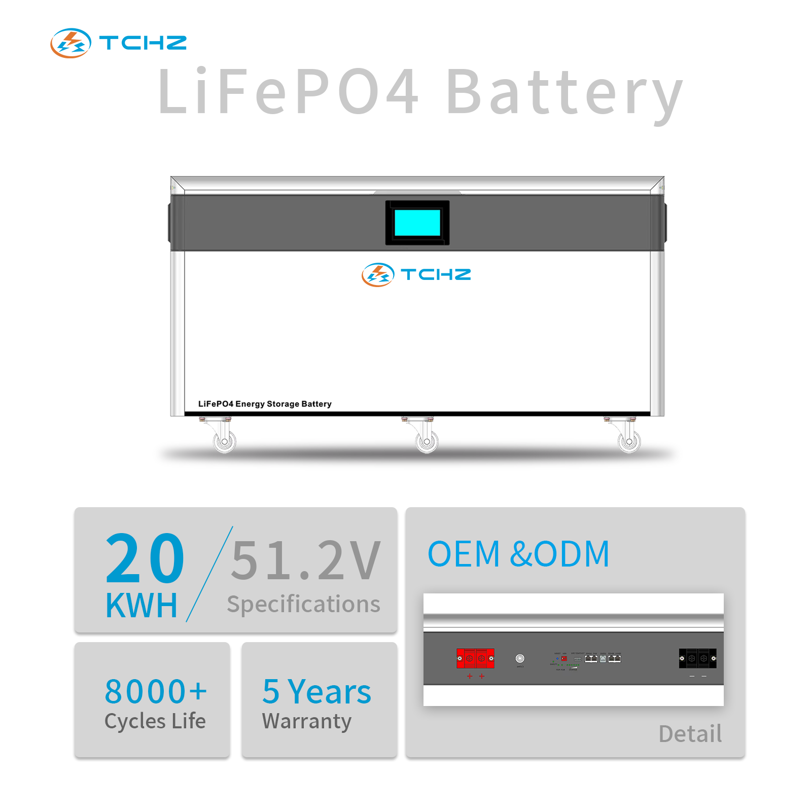 Thermal Stability 51.2V 800Ah 20KWH 40KWH Stackable Split Blade LiFePO4 Lithium Battery Wifi BT RS485/CAN TCHZ Smart BMS Home