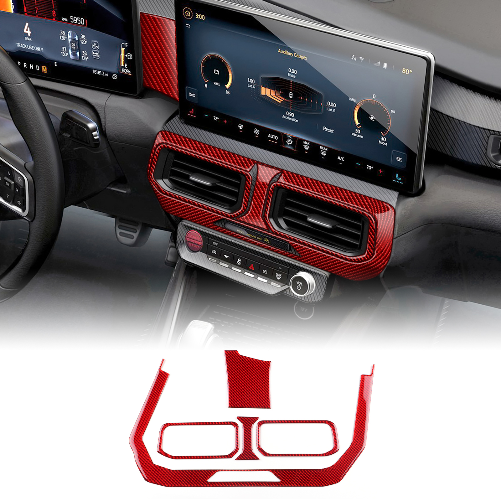 Real Soft Carbon Fiber LHD RHD Car Central Control AC Panel Interior Trim Accessories for 2024-2025 Ford Mustang GT