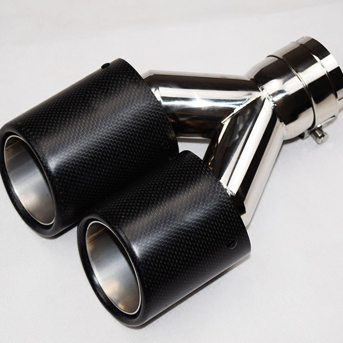 Dual Carbon Fiber Exhaust Tips Silver Stainless Steel Muffler Tips High Quality Exhaust Car Muffler Dual Exhaust Tailpipes