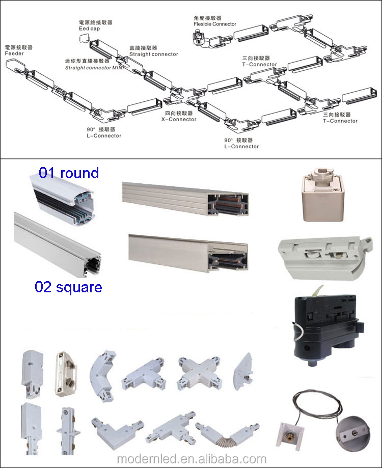 4 Wires 3 Phase New Commercial Led Track Light Rail Parts System