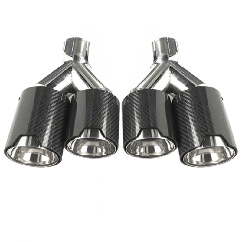 Dual Carbon Fiber Exhaust Tips Silver Stainless Steel Muffler Tips High Quality Exhaust Car Muffler Dual Exhaust Tailpipes