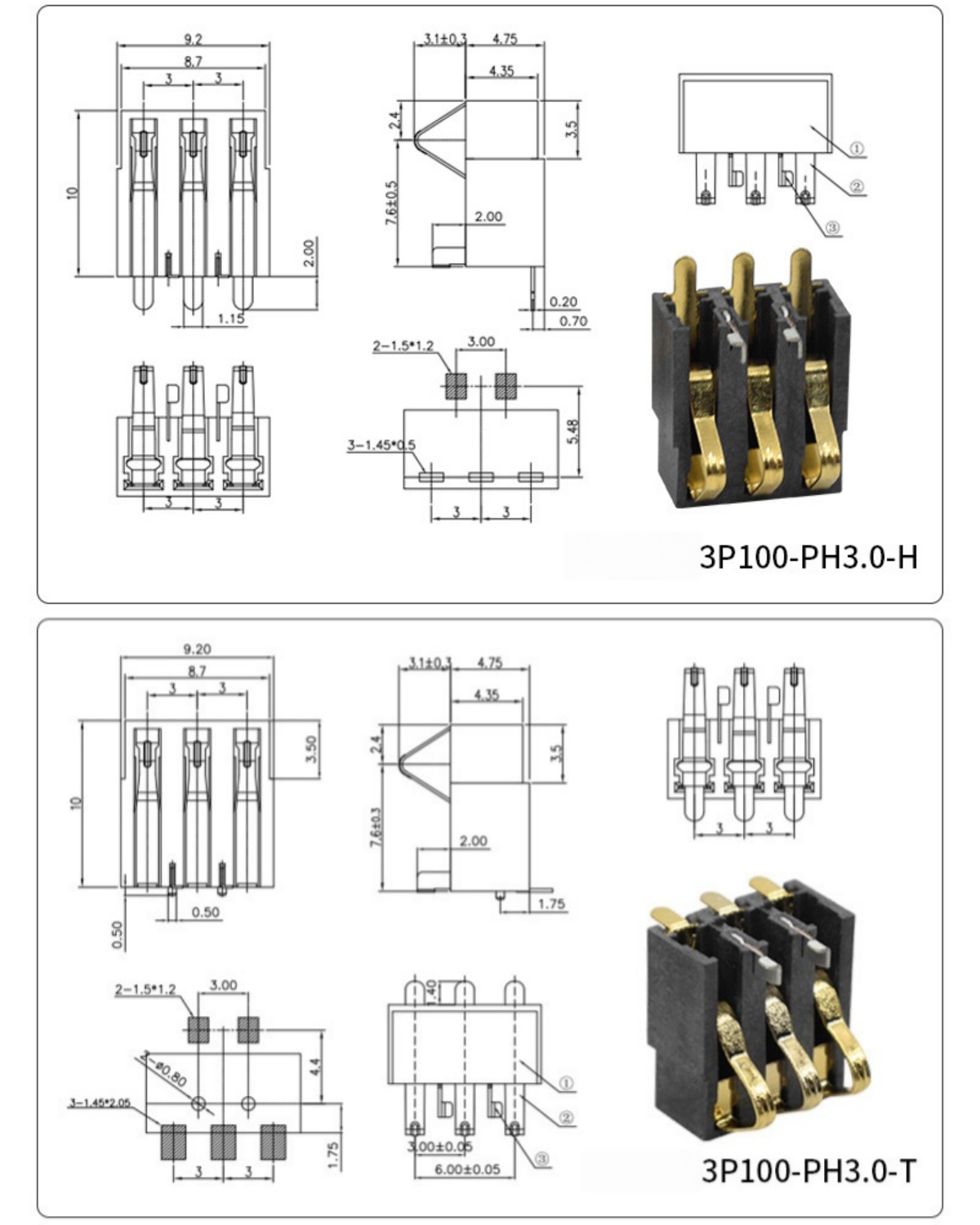 2.5mm 3.0mm Pitch Spring Compression Contact 2 3 4 5 6 7 8 Pin Female Male SMD Lithium Battery Connectors For Power Charge