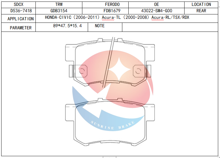 For D536 New Wholesale High Quality Automatic Brake Pads for Accord Rear Wheel Brake Systems Spare Parts