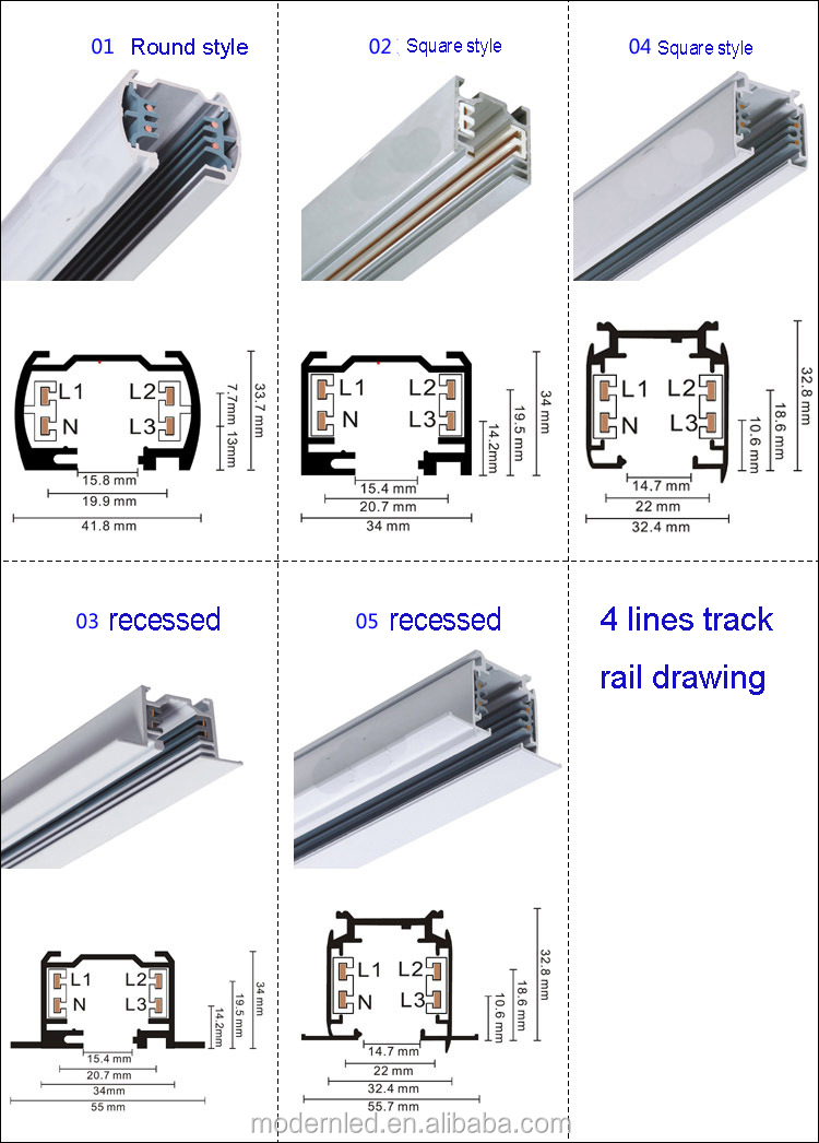 4 Wires 3 Phase New Commercial Led Track Light Rail Parts System