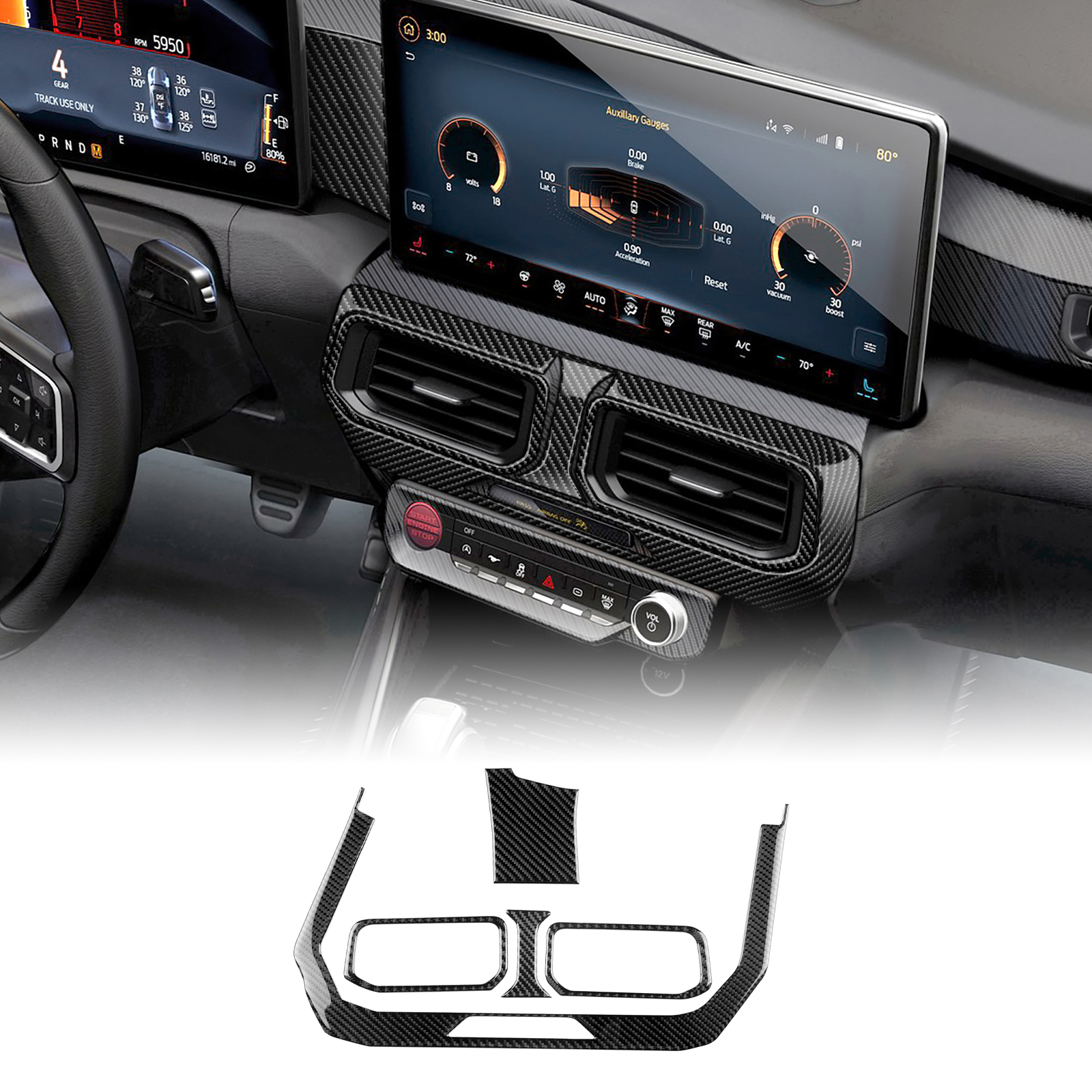 Real Soft Carbon Fiber LHD RHD Car Central Control AC Panel Interior Trim Accessories for 2024-2025 Ford Mustang GT