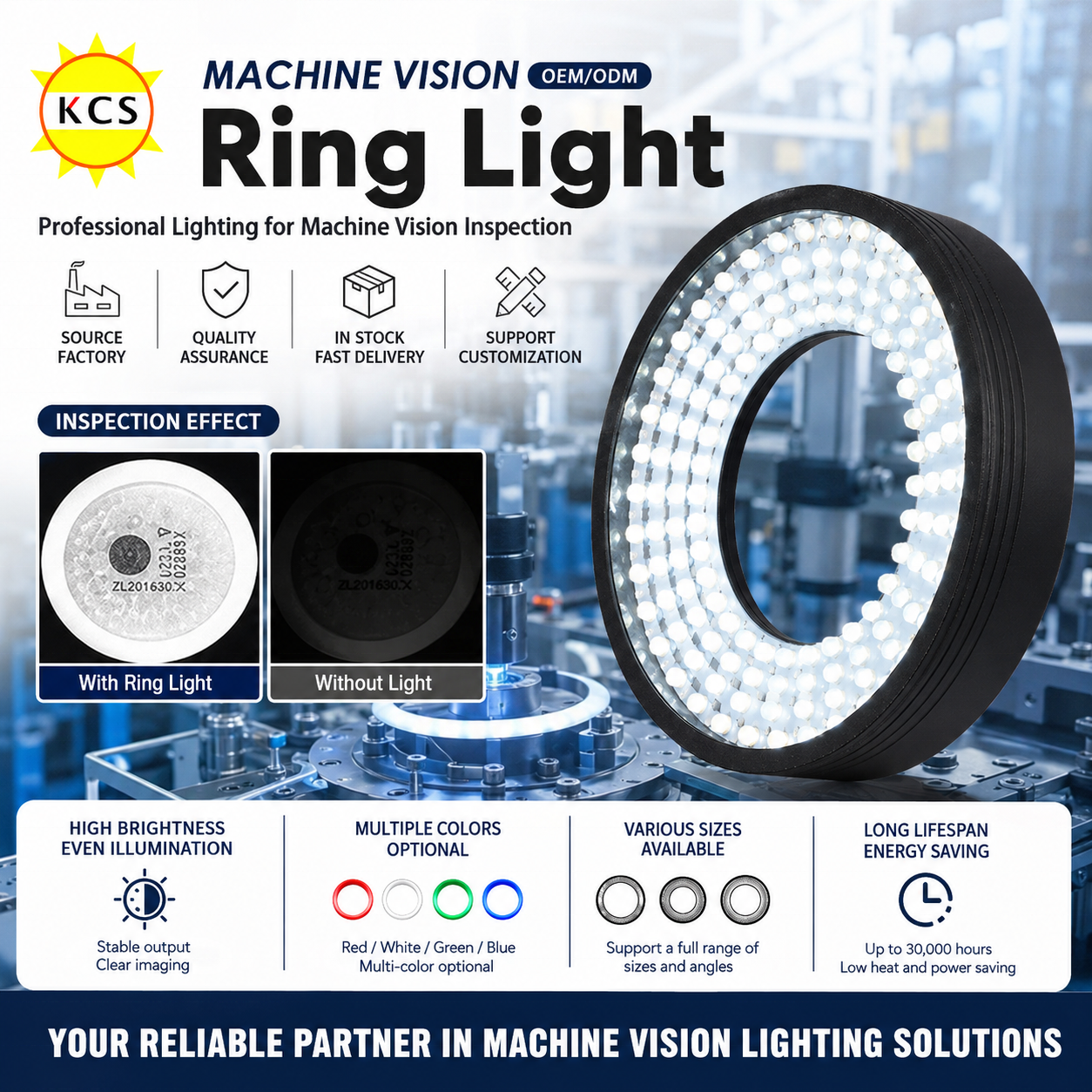 High Uniformity 24V LED High Angle Ring Light Source for Machine Vision PCB Defect Inspection