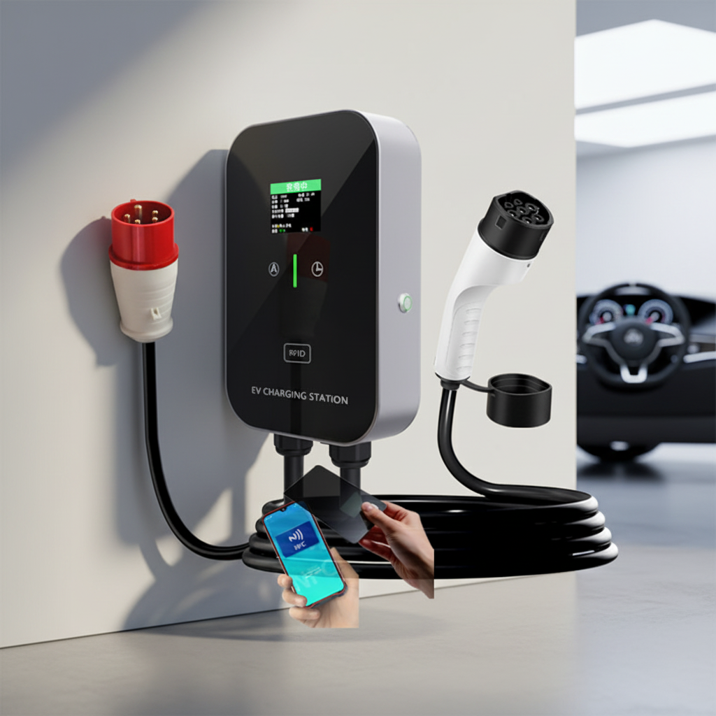 22kW 380V Type2 EV Charging Gun Plug-and-Play With 5M Cable And Color LCD For Home Commercial