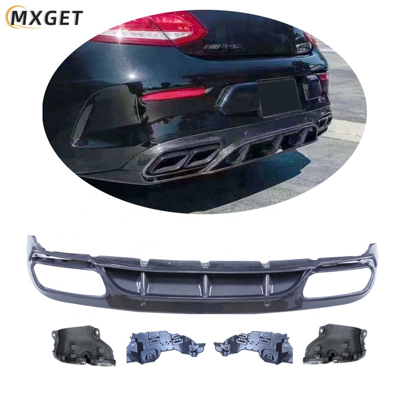 ED Style Carbon Fiber Rear Diffuser Bumper Lip Tail Pipe for 2015-2020 Mercedes Benz W205 C63 C43