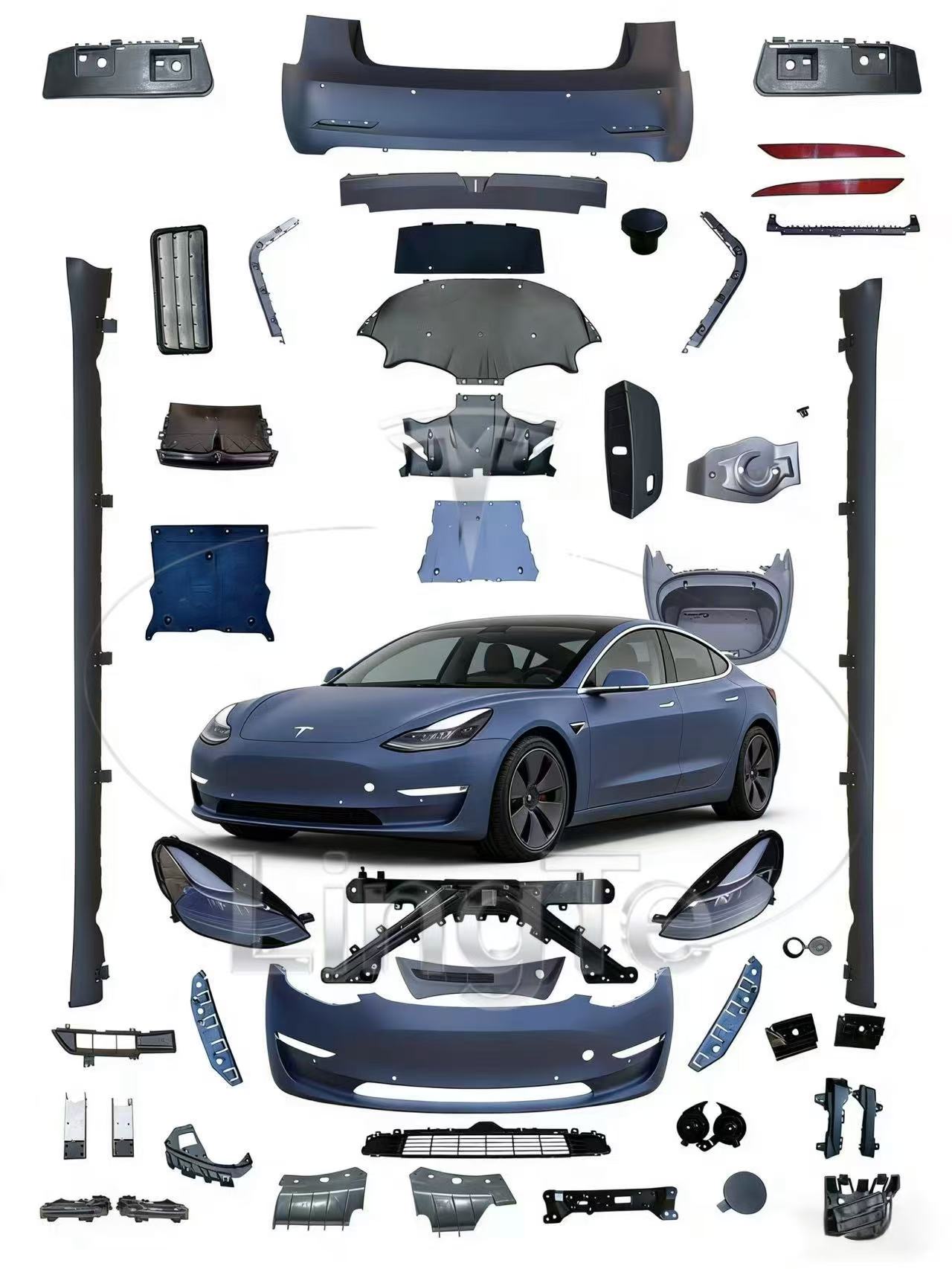 LingTe Model 3 Genuine 1083984-00-B High Quality Matte Black New Rear Bumper Lower Diffuser &amp; Trim Panel Direct Replacement