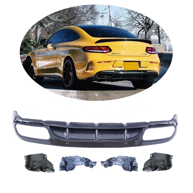 ED Style Carbon Fiber Rear Diffuser Bumper Lip Tail Pipe for 2015-2020 Mercedes Benz W205 C63 C43