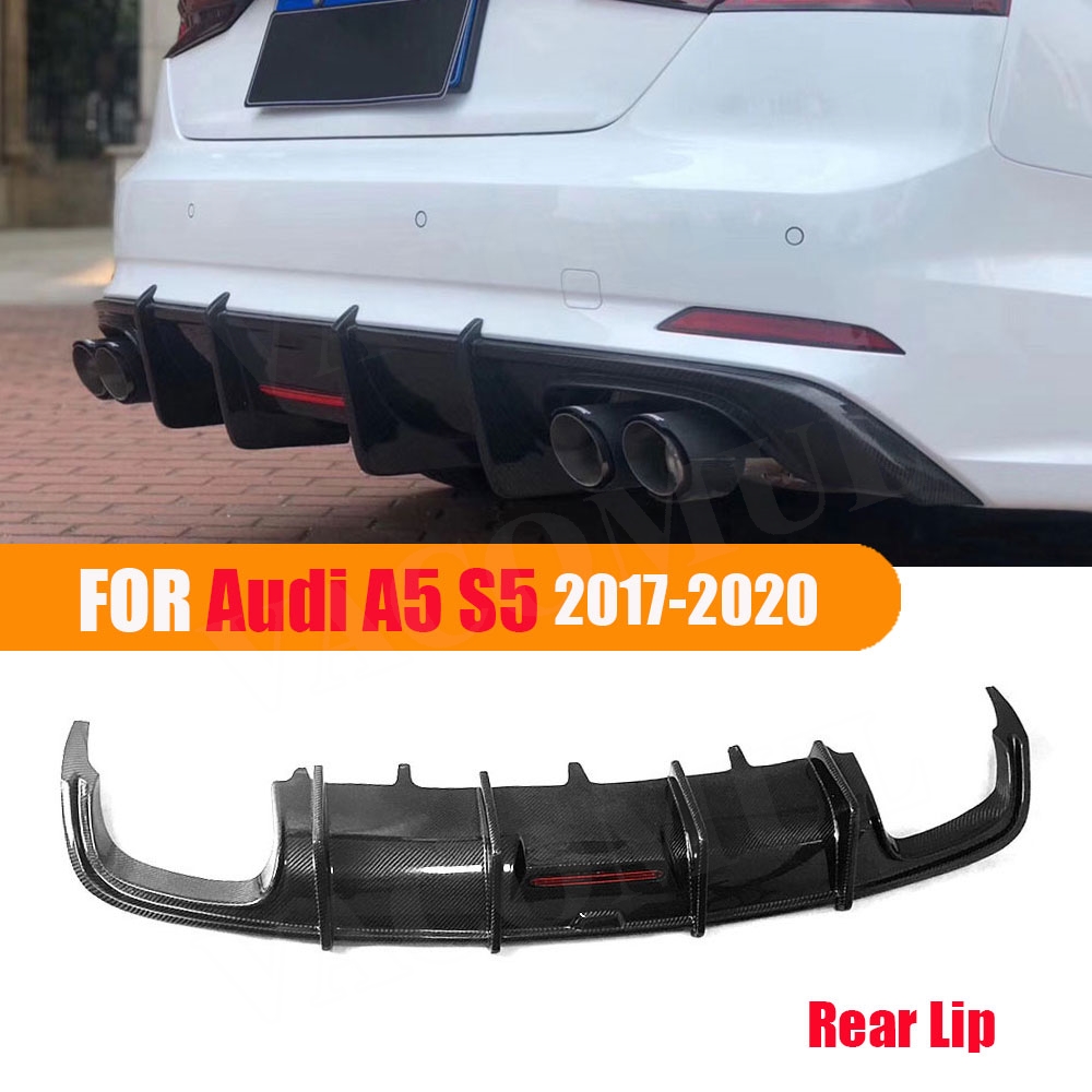 Car A5 S5 Gloss Black Diffuser Carbon Fiber Texture Rear Bumper 4 Outlet Diffuser Lip for Audi A5 S5 B9 2017 2018 2019 2020