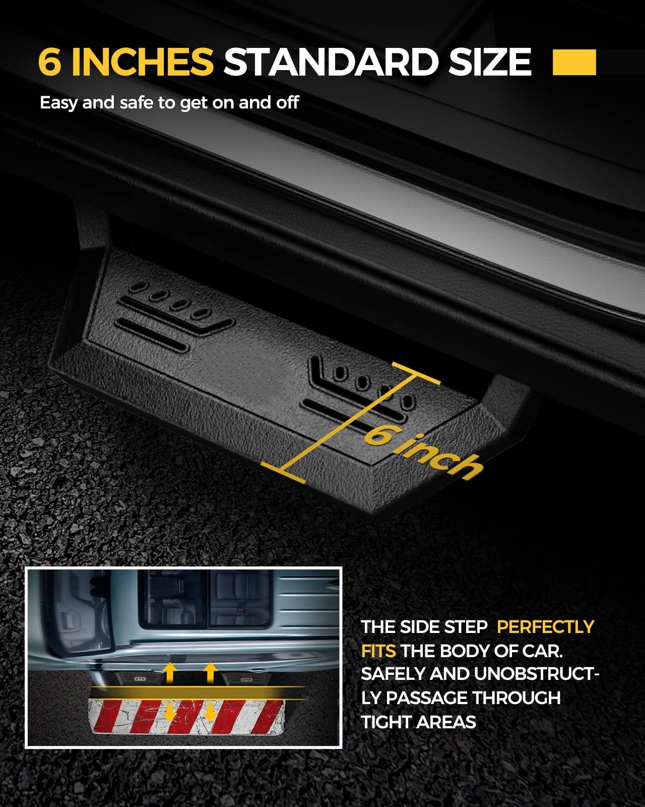 6 Inches Heavy Duty Steel Running Boards Side Steps Matte Black Easy Installation Auto Parts Universal for Ranger Silverado