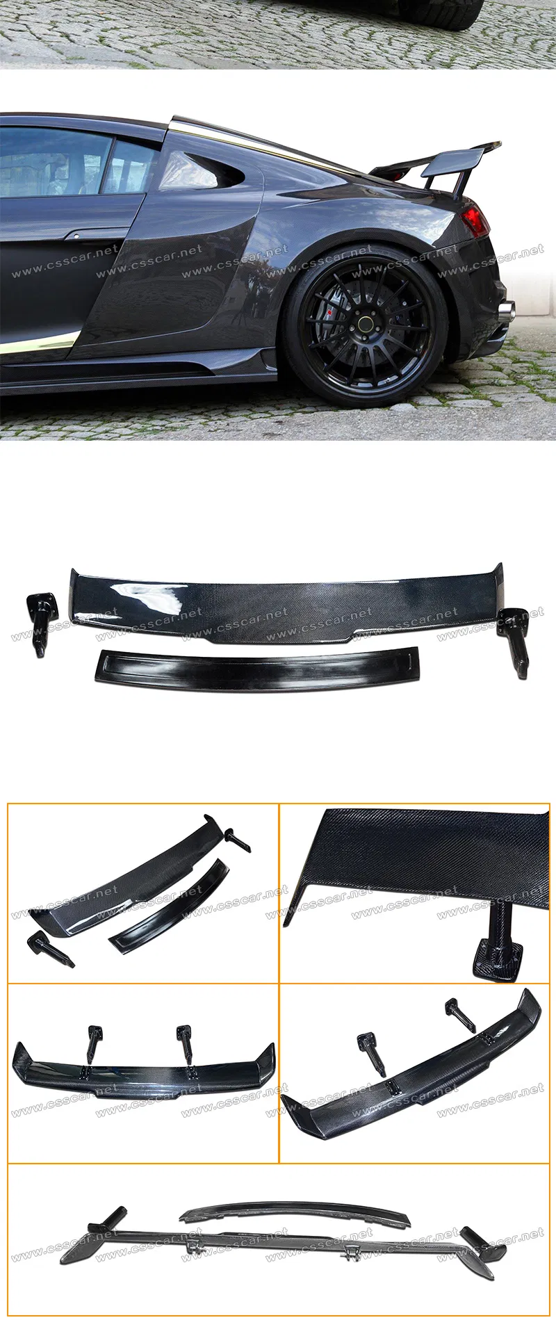 R8 Carbon Fiber Rear Trunk Spoiler Wing Detail