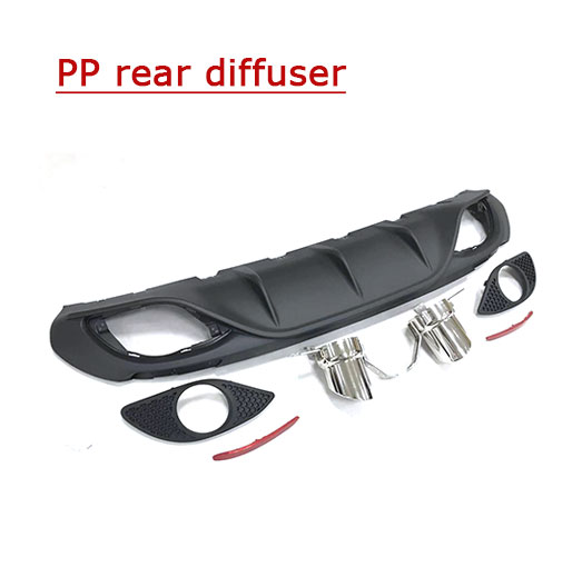 PP Matte Black Rear Bumper Diffuser With Steel Exhaust and Reflective Stripe for Alfa Romeo Giulia Standard 16-19 Sport Style