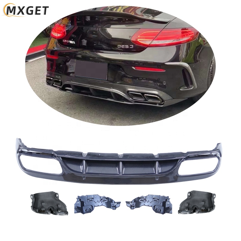 ED Style Carbon Fiber Rear Diffuser Bumper Lip Tail Pipe for 2015-2020 Mercedes Benz W205 C63 C43