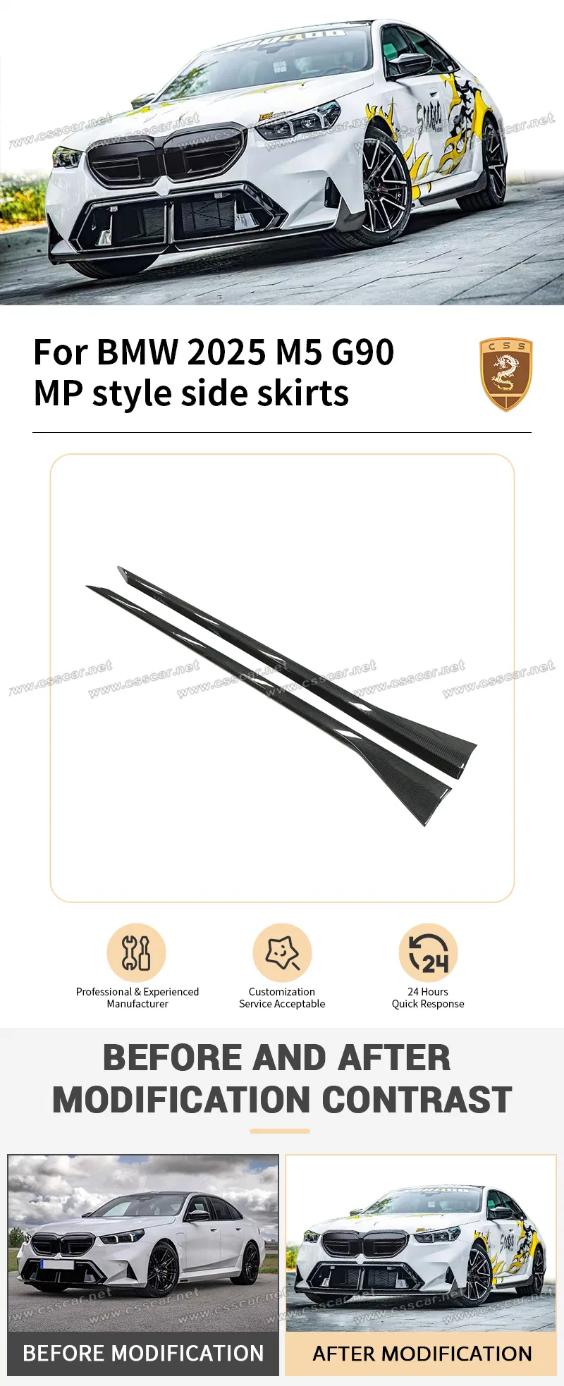 Dry Carbon Fiber MP Style Car Side Skirt for BMW M5 G90
