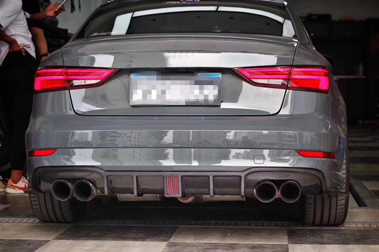 Carbon Fiber Rear Bumper Diffuser with LED Brake Light for Audi RS3 Base Sedan 4-Door 2017-2018