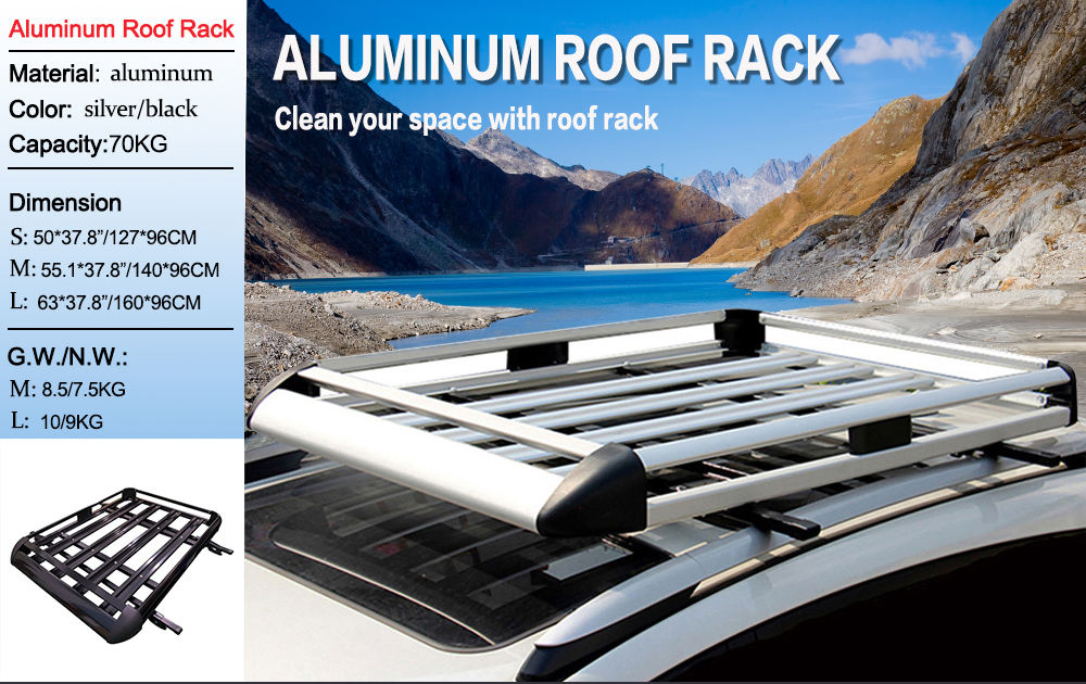 Aluminum Silver/Black Capacity of 70kg SUV Cargo Carrier Basket
