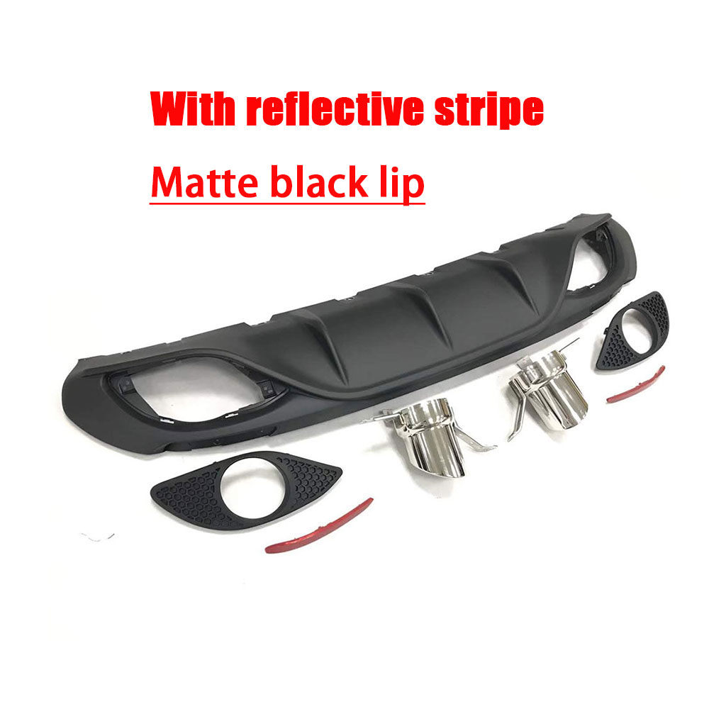 PP Matte Black Rear Bumper Diffuser With Steel Exhaust and Reflective Stripe for Alfa Romeo Giulia Standard 16-19 Sport Style