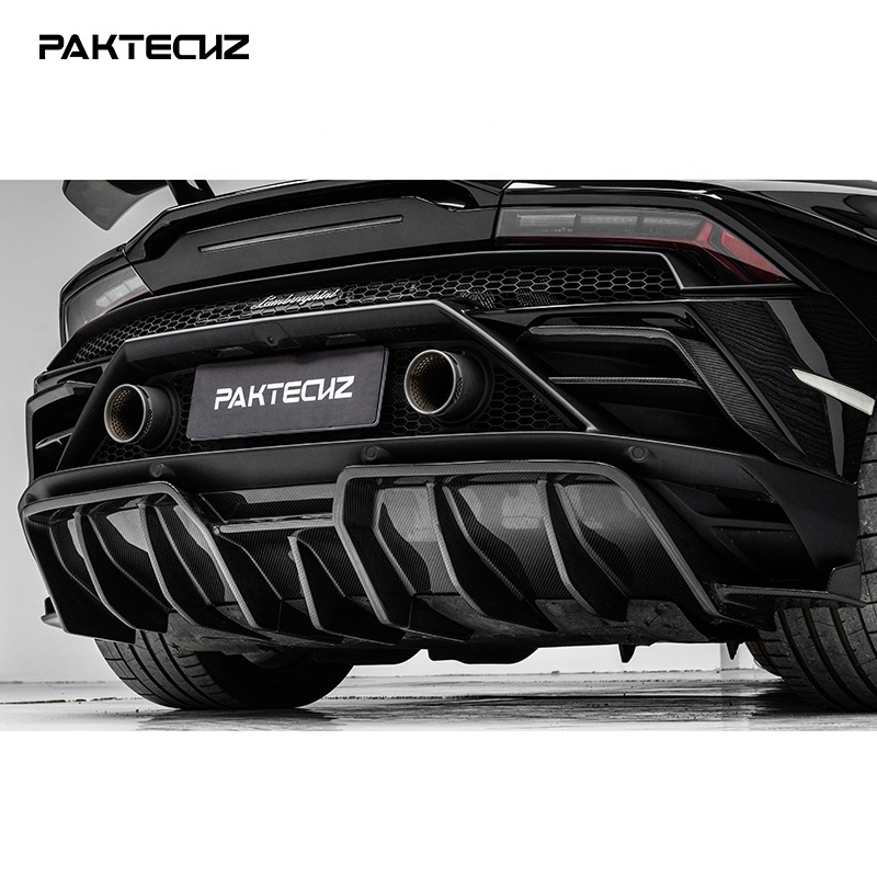 Paktechz Dry Carbon Fiber Rear Diffuser Bumper Spoiler Lip Auto Parts Body kit for Lamborghini Huracan EVO AWD 2019-