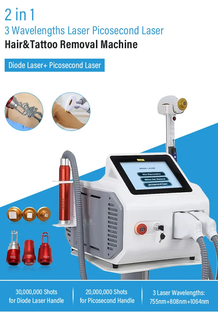 Remoção de Cabelo a Laser Diode Portátil 2 em 1 Dispositivo de Remoção de Tatuagem a Laser Picosegundo