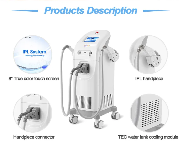 Equipamento de Beleza IPL com Duplas Alças para Remoção de Cabelo e Tratamento de Pele em Salão