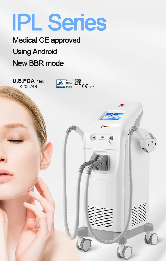 Equipamento de Beleza IPL com Duplas Alças para Remoção de Cabelo e Tratamento de Pele em Salão