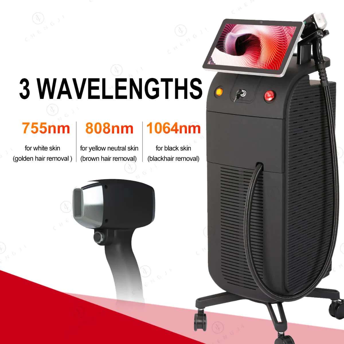 2000W Alta Potência 755 808 1064 Dispositivo de Remoção de Pelo a Laser de Diodo de Três Comprimentos de Onda