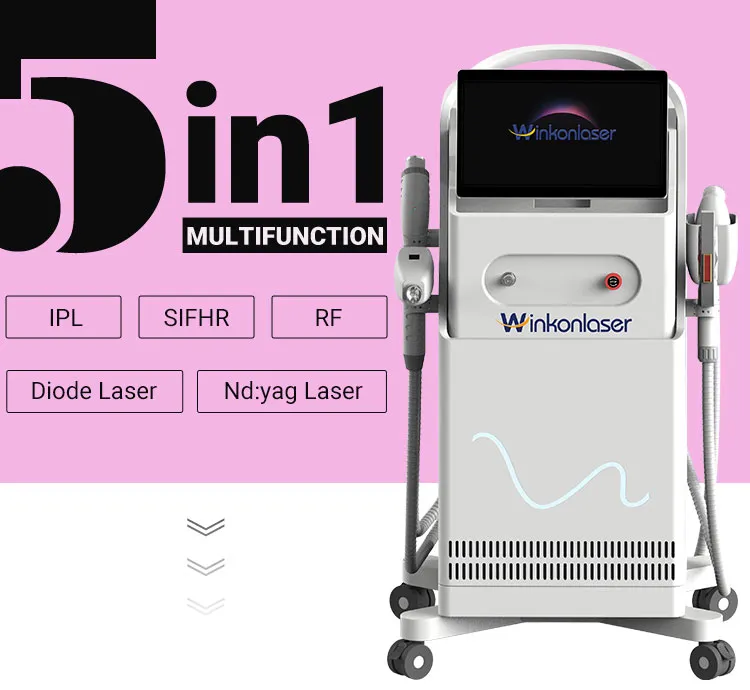 IPL Profissional Luz Intensa Pulsada 5 In1 IPL+Hr+Laser ND: YAG+ Laser de Diodo+ RF Dispositivo de Remoção de Pelos IPL